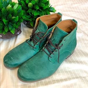 John Fluevog  Green Leather Ankle Boots